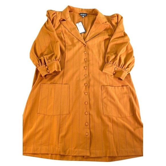 Danielle Bernstein Dress Women's 20W 2X Plus Size Brown Black Pinstripe V-Neck - Picture 9 of 15